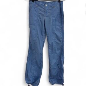 Blue low-waisted Express flared drawstring pants